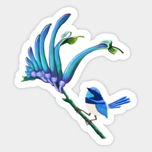 Blue Kangaroo Paw with Splendid Blue Wren Sticker